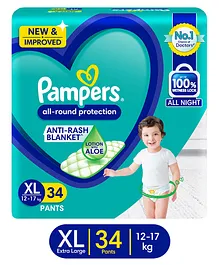 Pampers All round Protection Pants, Extra Large size baby diapers (XL) 34 Count, Lotion with Aloe Vera