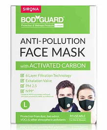 BodyGuard Large N99 + PM2.5 Anti Pollution Face Mask with 6 Layer Protection Activated Carbon - Black