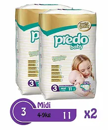 Predo Baby Midi Standard Diapers Size 3 Pack of 2 - 11 Pieces Each