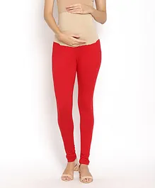Kriti Full Length Maternity Leggings With Tummy Hug- Red