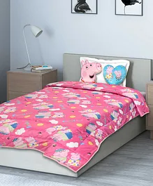 Saral Home Peppa Pig Velvet  Quilt For All Season with Two Cushions - Pink