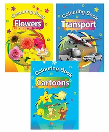 Maple Press Fruits Transport and Cartoons Coloring Books Set of 3 - English