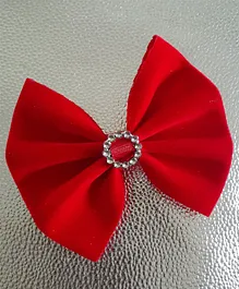 Angel Creations Velvet Stone Beaded Bow Clip - Red