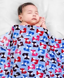 Babyhug Coral Blanket Fox Print - Blue