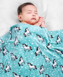 Babyhug Coral Blanket Unicorn Print - Blue