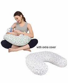 Nene Multifunction Nursing Printed Pillow with Additional Pillow Cover - Grey Green
