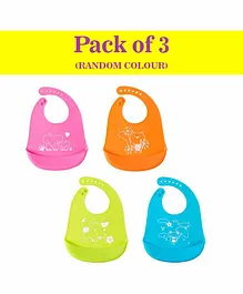 Syga Waterproof Silicone Bibs with Crumb Catcher - Pack of 3(Color May Vary)