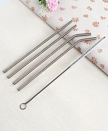 Babyhug Stainless Steel Drinking Straw With Cleaning Brush Set of 5 - Silver