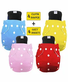Babymoon Free Size Washable & Reusable 4 Cloth Diapers With 4 Grey Insert  Pack of 8 - Multicolor