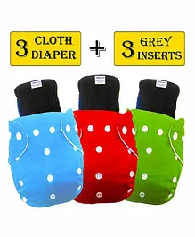 Babymoon Washable & Reusable Cloth Diaper Pocket With Bamboo Charcoal Insert Pack of 6 - Red Green Blue