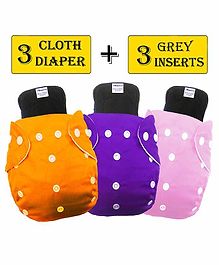 Babymoon Washable & Reusable Cloth Diaper Pocket With Bamboo Charcoal Insert Pack of 6 - Pink Blue Orange