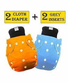 Babymoon Washable & Reusable Cloth Diaper Pocket With Bamboo Charcoal Insert Pack of 4 - Orange Blue