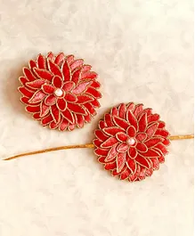 Flying Lollipop 3D Floral Bead And Resham Rakhi With Matching Hair Clip - Orange
