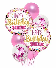 Party Propz Happy Birthday Themed Balloons Pink - Pack of 7