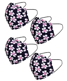 Naughty Ninos Pack Of 4 Flower Print Detailing Reusable Mask - Navy Blue