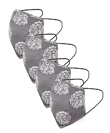 Naughty Ninos Pack Of 4 Flowers Printed Outdoor Mask - Grey