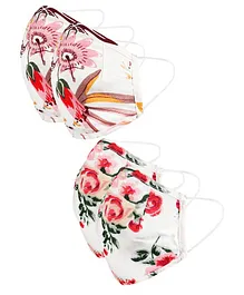Naughty Ninos Pack Of 4 Floral Printed Outdoor Mask - White
