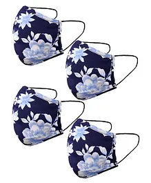 Naughty Ninos Pack Of 4 Floral Print Masks - Blue