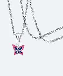 Aww So Cute Butterfly Design Sterling Silver Pendant With Chain Necklace - Pink