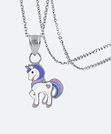 Aww So Cute Unicorn Design Sterling Silver Pendant With Chain Necklace - Multi-Color