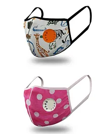 COCOON ORGANICS Pack Of 2 Washable Animal Printed  Masks With High-Grade Mb Filter And Respirator - Multi Colour
