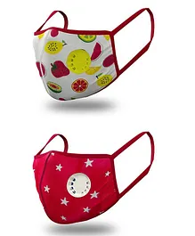 COCOON ORGANICS Pack Of 2 Washable Fruit Printed Masks With High-Grade Mb Filter And Respirator - Red & White