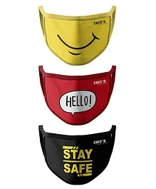 COCOON ORGANICS  Pack Of 3 Washable Slogan Masks  - Yellow Red Black
