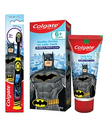 Colgate Kids Batman Toothbrush Extra Soft with Tongue Cleaner & Colgate Batman Toothpaste Bubble Fruit Flavor - 80 gm