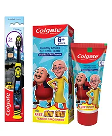 Colgate Kids Batman Toothbrush, Extra Soft with Tongue Cleaner 1 Piece & Motu Patlu Anticavity Toothpaste for Kids - 80 gm