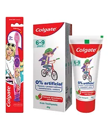 Colgate Kids Barbie Toothbrush Extra Soft with Tongue Cleaner 1 Piece & Colgate Kids 0% Artificial Toothpaste - 80 gm (Print May Vary)