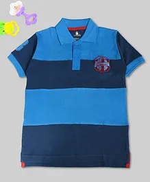 Crazy Penguin Half Sleeves Striped Polo T-Shirt - Blue