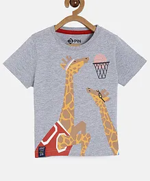 3PIN Half Sleeves Giraffe Printed T-Shirt - Grey