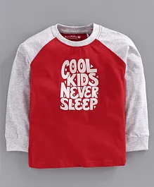 Snowflakes Raglan Full Sleeves Cool Kids Never Sleep Print T-Shirt  - Red