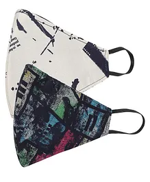 AKSHARA 2Ply Printed Pack Of 2 Mask - Beige & Multicolor