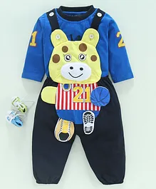Jb Club Full Sleeves T-Shirt With Cow Patch Dungaree  - Royal Blue