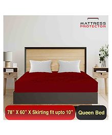 Mattress Protector Water Resistant Cotton Queen Size Bed Protector with Skirting upto 10 Inch - Maroon