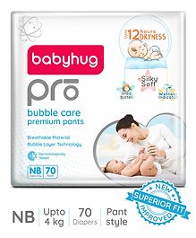Babyhug Pro Bubble Care Premium Pant Style Diaper New Born (NB) Size - 70 Pieces - New & Improved Superior Fit