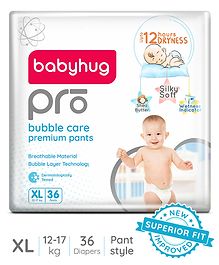 Babyhug Pro Bubble Care Premium Pant Style Diaper Extra Large (XL) Size - 36 Pieces - New & Improved Superior Fit