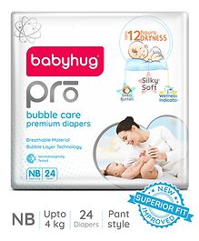 Babyhug Pro Bubble Care Premium Pant Style Diapers New Born (NB) Size - 24 Pieces - New & Improved Superior Fit
