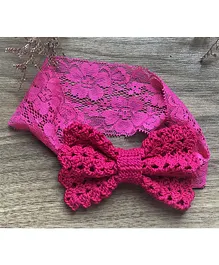 This and That by Vedika Lacey Bow Lace Crochet Headband  - Pink