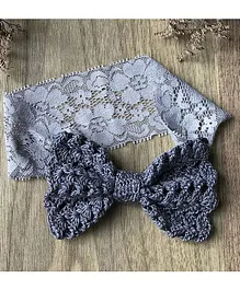 This and That by Vedika Lacey Bow Lace Crochet Headband  - Grey