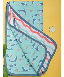 Kaarpas Ocean Dive 3 Layer Organic Muslin Blanket Sea Horse Print - Peach