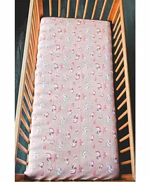 Kaarpas Organic Muslin Crib Sheet Sea Horse Print - Pink