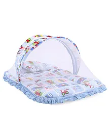 Mee Mee Mattress Set with Mosquito Net and Pillow Vehicle Print - Blue