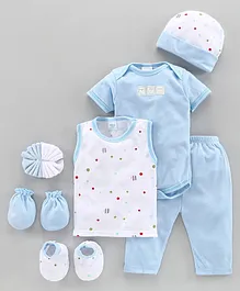 Montaly Cotton Printed Baby Clothing Gift Set Set of 8 - Blue White