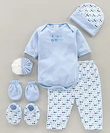 Montaly Cotton Printed Baby Clothing Gift Set Set of 7 - Blue