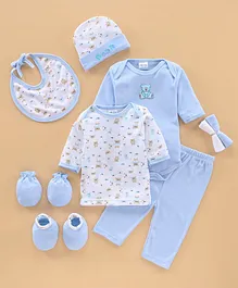 Montaly Clothing Gift Set Pack of 9 Teddy Print - Blue