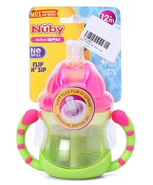 Nuby Flip N Sip Cup With Twin Handle Green Pink- 240 ml