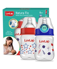 LuvLap Natura Wide Neck Baby Feeding Bottles Pack of 2 Red & Blue - 150 ml Each
