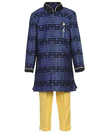 Active Kids Wear Kurta And Pajama Abstract Print - Blue And Yellow